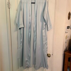Soft Blue Long Robe with Relaxed Fit and Open Front